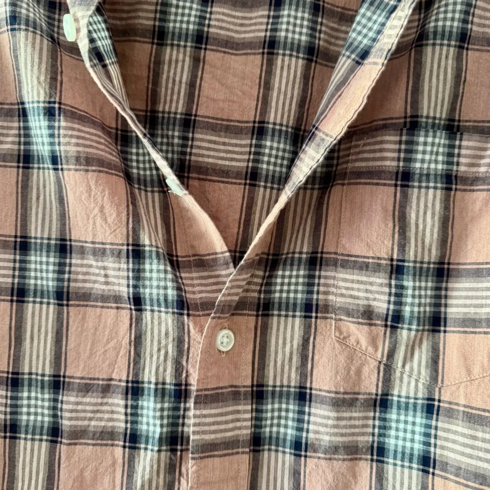 J. Crew Flex Washed Slim Button Down Shirt Men’s Large Pink Navy Plaid Check